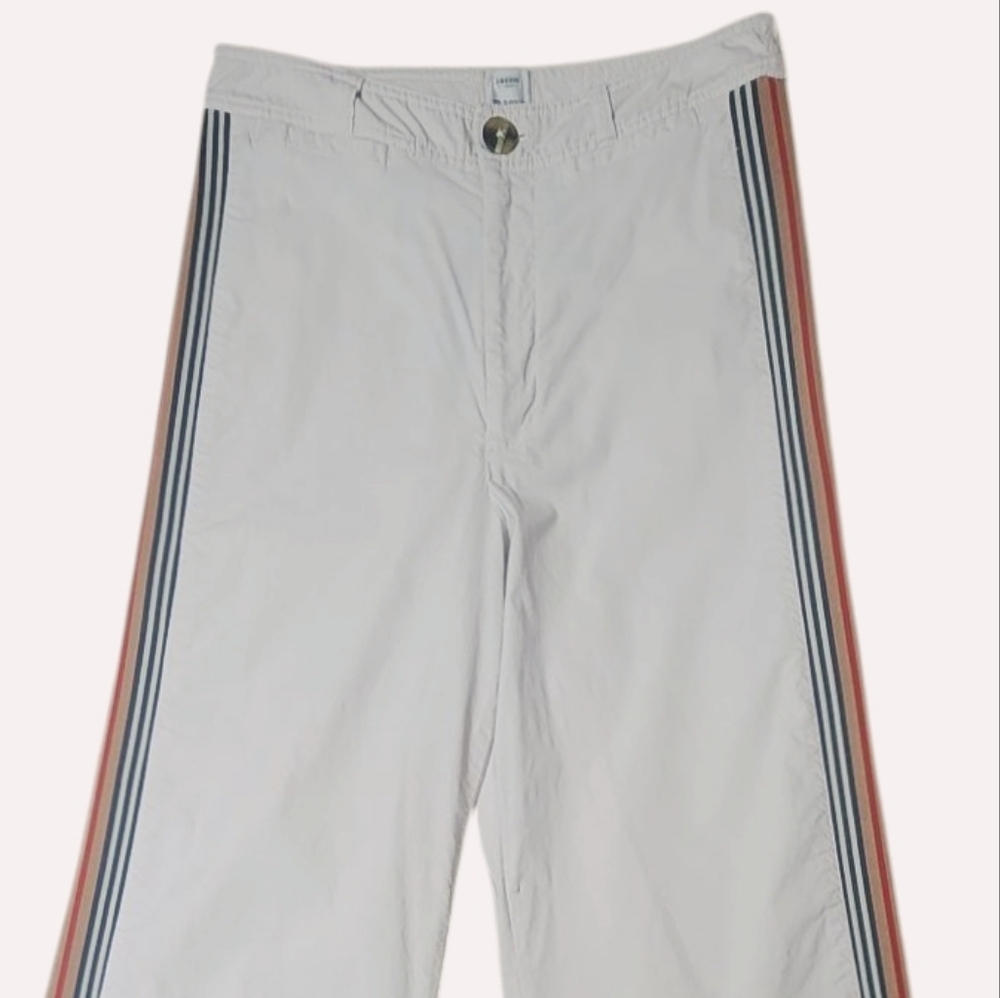Anthropologie Maeve Ettie High Waisted Crop Wide Bold Stripe Pants W30 Stone - Picture 3 of 13